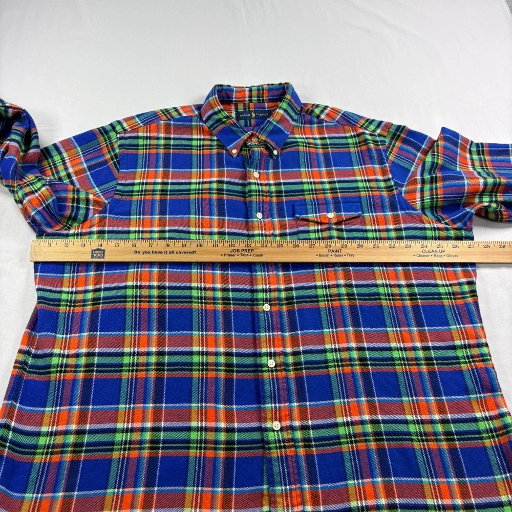Polo Ralph Lauren Flannel Shirt Mens 2XL Blue Plaid Button Up Long Sleeve Casual